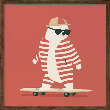 Cool Skating Seal | Poster - Walnut Frame Interior