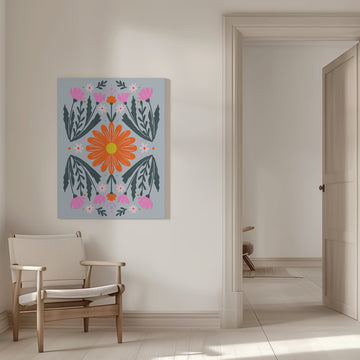 Vibrant Folk Flowers | Canvas - Room Interior 1