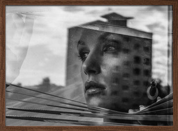 Woman In City Reflection | Poster - Walnut Frame Interior