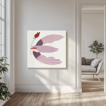 Whimsical Bird with Rose | Canvas - Room Interior 1