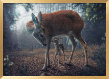 Mother Deer and Fawn | Poster - Gold Frame Interior