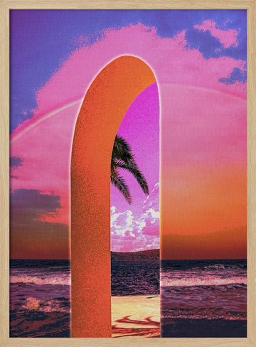 Pink Sky Beach Archway | Poster - Wood Frame Interior