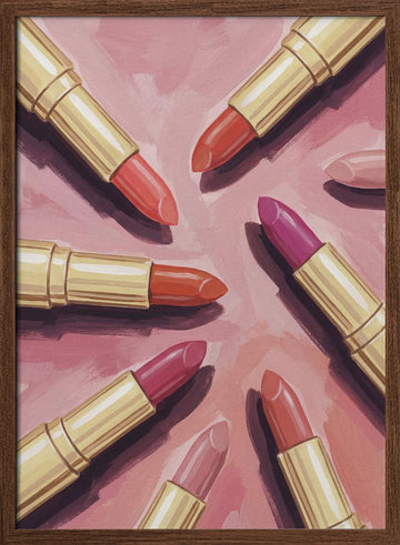 Vibrant Pink Lipsticks | Poster - Walnut Frame Interior