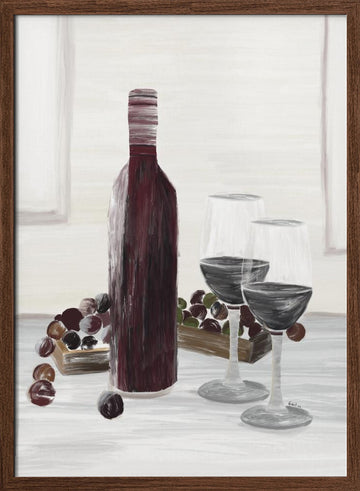 Classic Wine Still Life | Poster - Walnut Frame Interior