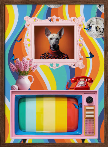 Funky Retro Dog Portrait | Poster - Walnut Frame Interior