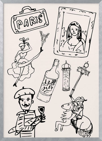 Parisian Icons Illustration | Poster - Silver Frame Interior