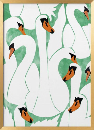 Graceful Swan Pattern | Poster - Gold Frame Interior
