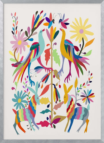 Vibrant Folk Creatures | Poster - Silver Frame Interior