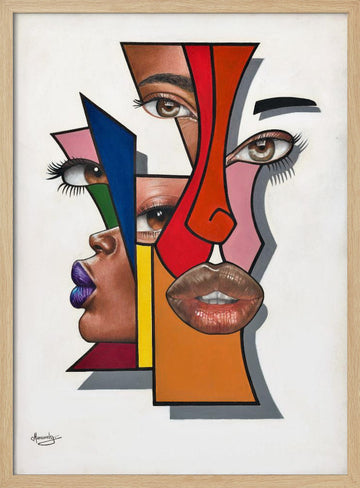 Abstract Geometric Faces | Poster - Wood Frame Interior