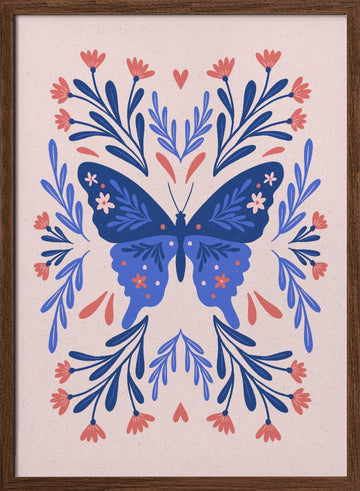 Symmetrical Floral Butterfly | Poster - Walnut Frame Interior