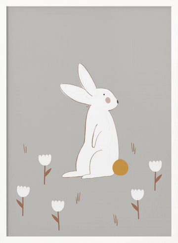 White Bunny Among Flowers | Poster - White Frame Interior