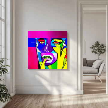 Vibrant Cubist Portrait | Canvas - Room Interior 1