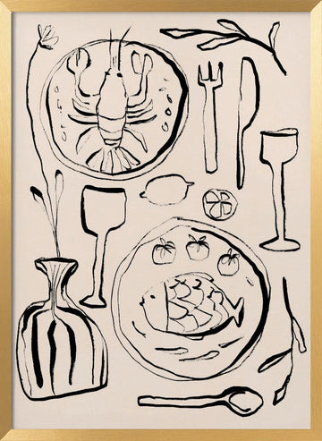Restaurantstilllife | Poster - Gold Frame Interior