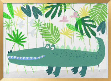 Smiling Alligator Jungle | Poster - Gold Frame Interior