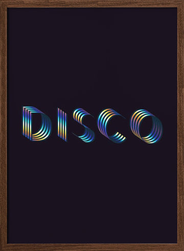 Holographic Disco Typography | Poster - Walnut Frame Interior