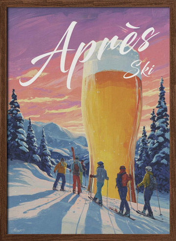 Après Ski Cheers | Poster - Walnut Frame Interior