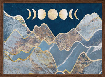 Golden Moon Mountains | Poster - Walnut Frame Interior