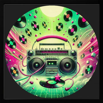 Neon Boombox Party | Poster - Black Metal Frame Interior