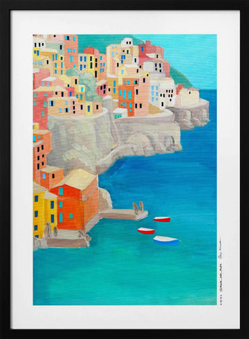 Colorful Coastal Village | Poster - Black Metal Frame Interior