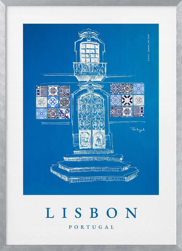Lisbon Azulejo Facade | Poster - Silver Frame Interior