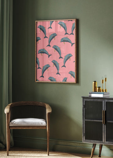 Playful Pink Dolphins | Poster - Room Interior 2