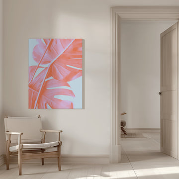 Coral Monstera Glow | Canvas - Room Interior 1