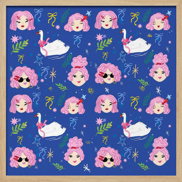 Whimsical Girls Swans Pattern | Poster - Wood Frame Interior
