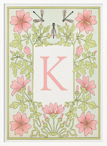 Floral K and Dragonflies | Poster - White Frame Interior