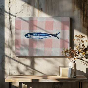 Pink Checkered Sardine | Canvas - Room Interior 2