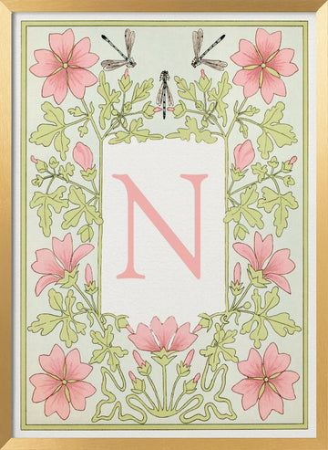 Art Nouveau Floral N | Poster - Gold Frame Interior