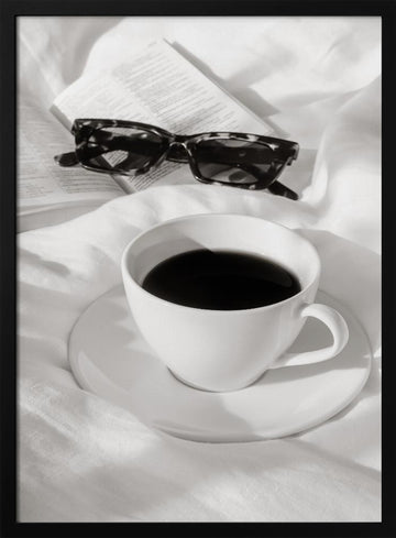 Morning Coffee and Reading | Poster - Black Metal Frame Interior