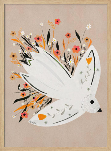 Peaceful Floral Dove | Poster - Wood Frame Interior