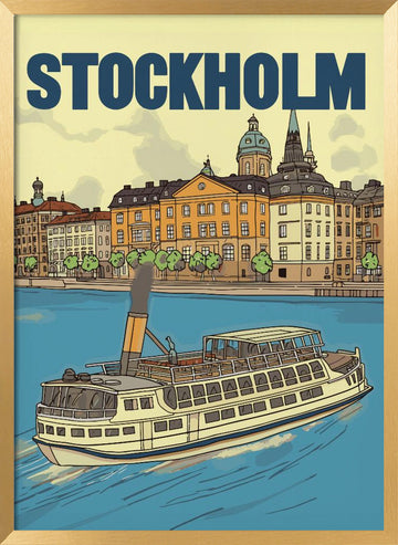 Stockholm Steamboat Journey | Poster - Gold Frame Interior