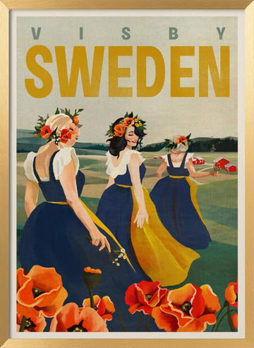 Visby Sweden Flower Girls | Poster - Gold Frame Interior