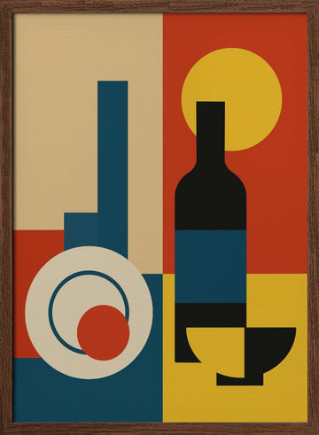 Bold Geometric Dining | Poster - Walnut Frame Interior