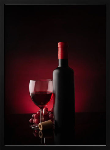 Elegant Wine Bottle Glass | Poster - Black Metal Frame Interior