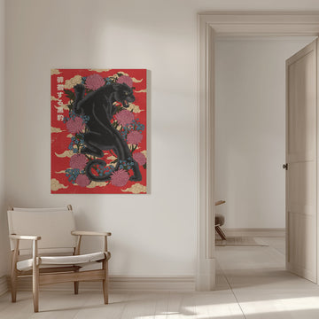 Black Panther Japanese Blooms | Canvas - Room Interior 1