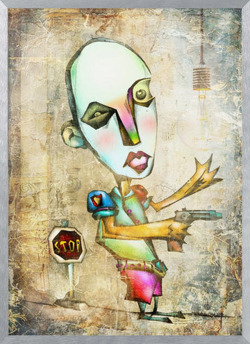 Surreal Stop Sign Figure | Poster - Silver Frame Interior
