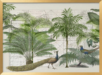 Tropical Map Wildlife | Poster - Gold Frame Interior