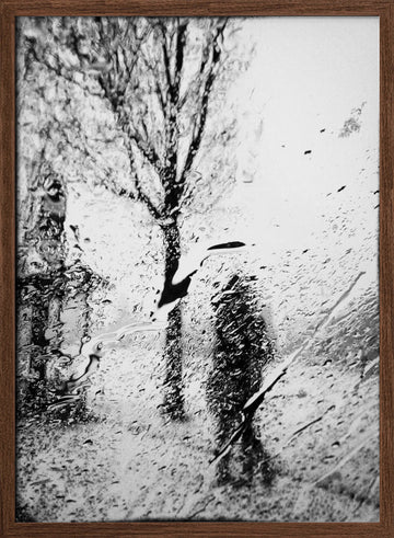 Rainy City Silhouette | Poster - Walnut Frame Interior
