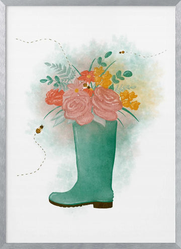 Whimsical Floral Boot | Poster - Silver Frame Interior