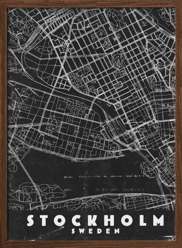 Minimalist Stockholm Map | Poster - Walnut Frame Interior
