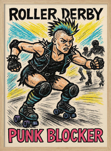 Roller Derby Punk Blocker | Poster - Wood Frame Interior