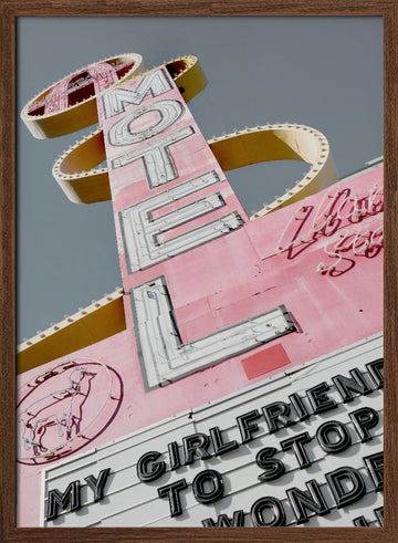 Pink Retro Motel Sign | Poster - Walnut Frame Interior