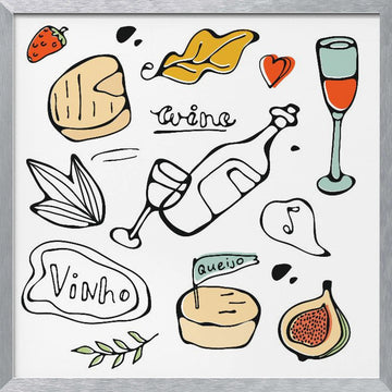 Wine and Food Sketches | Poster - Silver Frame Interior