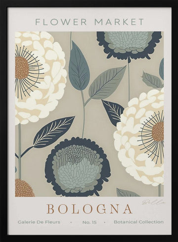 Blue Botanical Bloom | Poster - Black Metal Frame Interior