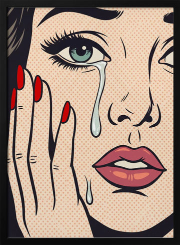 Retro Crying Woman | Poster - Black Metal Frame Interior
