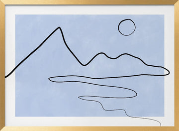 Minimalist Mountain Lake Sun | Poster - Gold Frame Interior