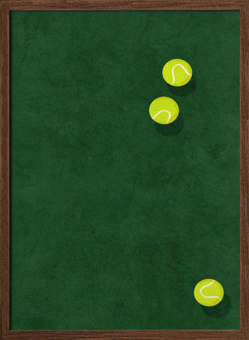Green Court Tennis Balls | Poster - Walnut Frame Interior