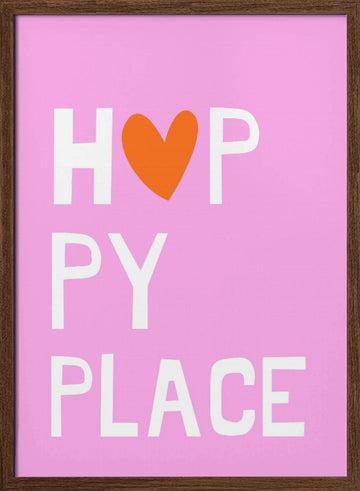 Happy Place Heart | Poster - Walnut Frame Interior